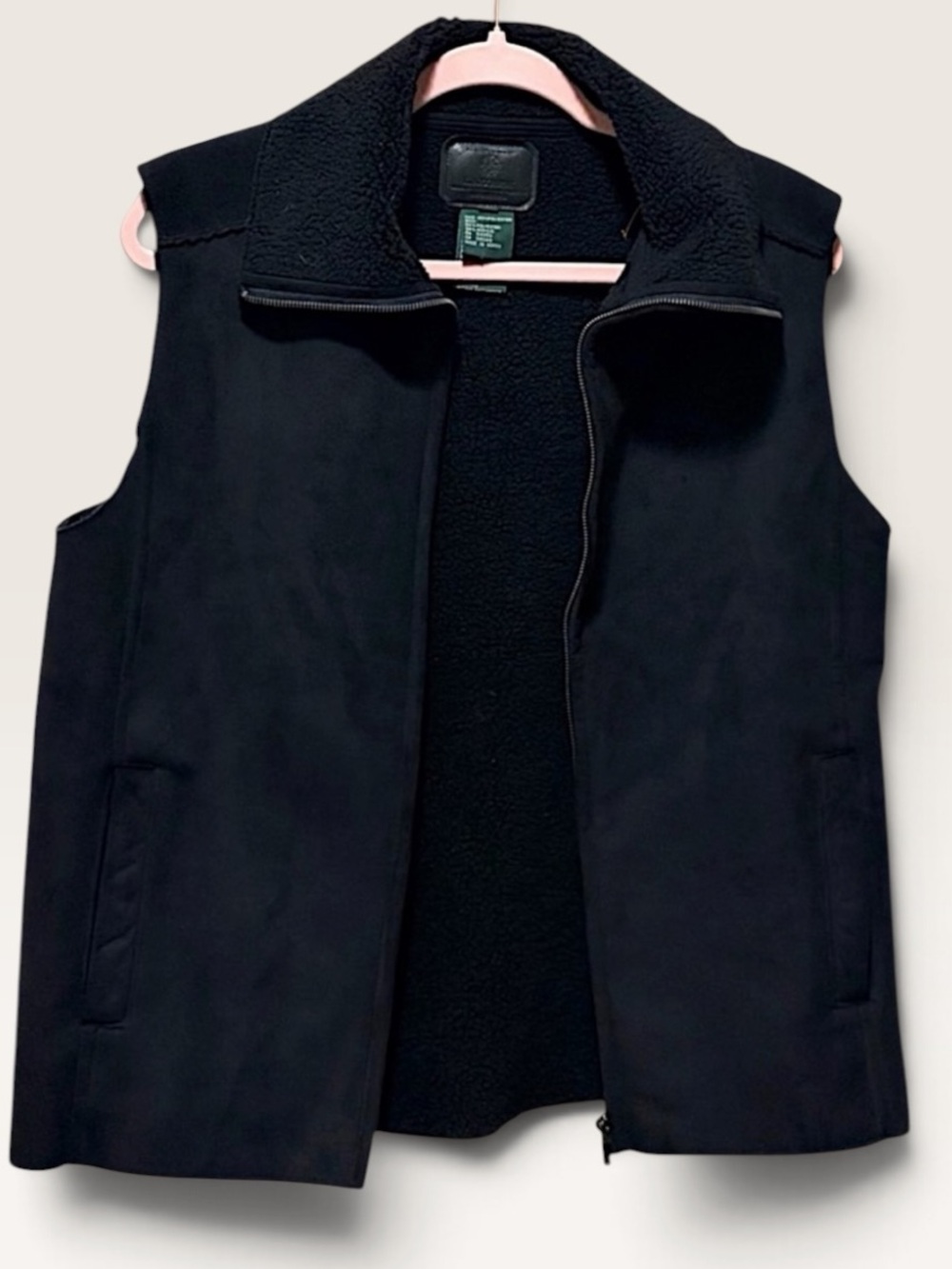 Lauren Ralph Lauren Black Faux Suede Shearling Vest Vintage Y2K